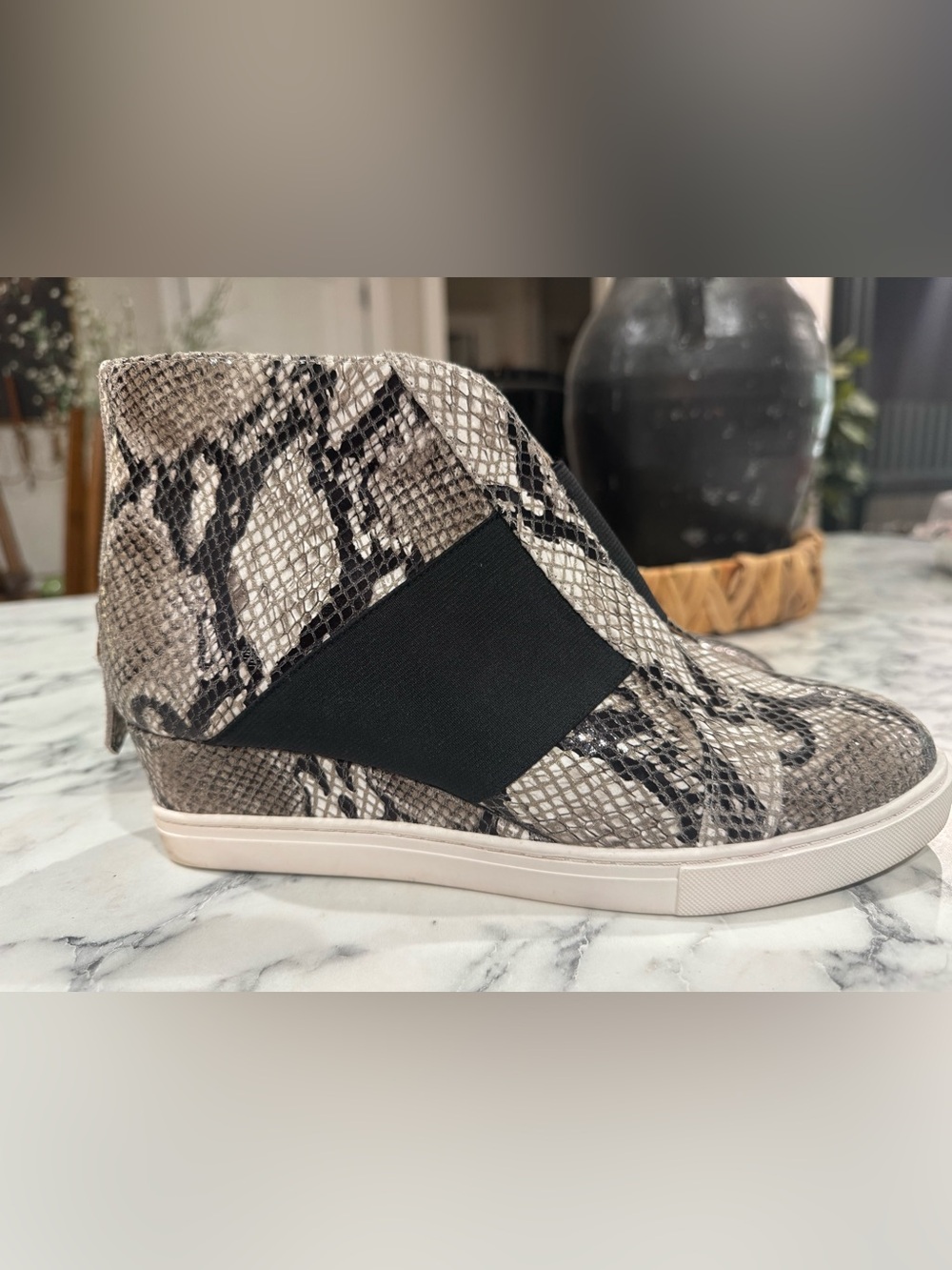 Paolo Snake-Print Slip-On Sneakers in Black and Cream